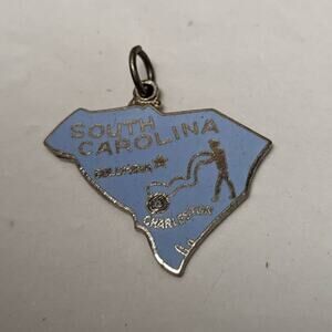 South Carolina SC Vintage 50 State Souvenir Enamel Bracelet Charm Light Blue